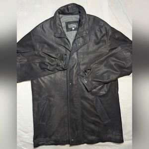 Remy Leather Vintage 90's Men's Leather Mid Length Coat With Shoulder Pads. L/42